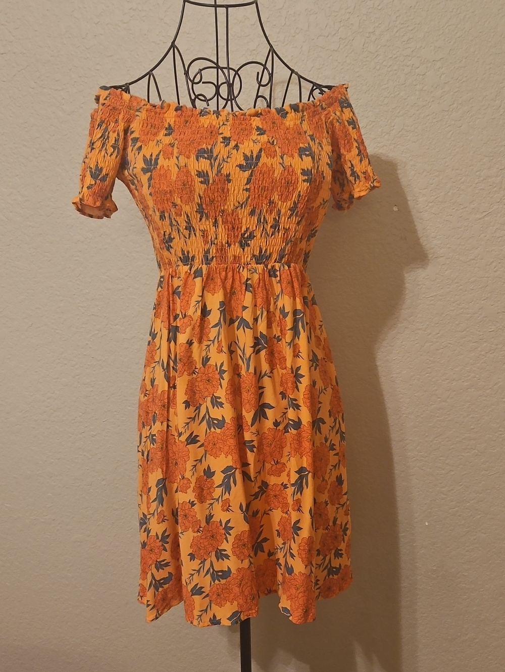 Rewind Orange Floral Off-Shoulder Mini Dress